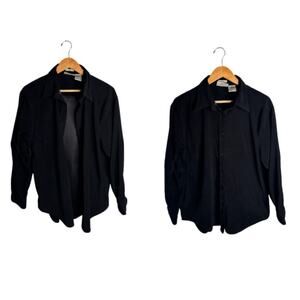 Vintage Bill Blass Faux Suede Button Up Black Womens Large 90s Y2K Stretch